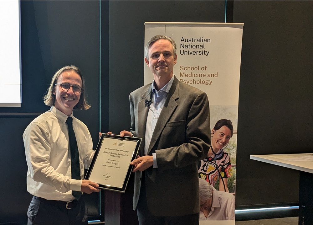 Rohan Corrigan received the RANZCP Beverley Raphael Prize for Psychiatry from Professor Paul Fitzgerald Rohan Corrigan received the RANZCP Beverley Raphael Prize for Psychiatry from Professor Paul Fitzgerald