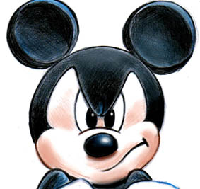 Illustration of Mickey Mouse with a slightly annoyed expression.