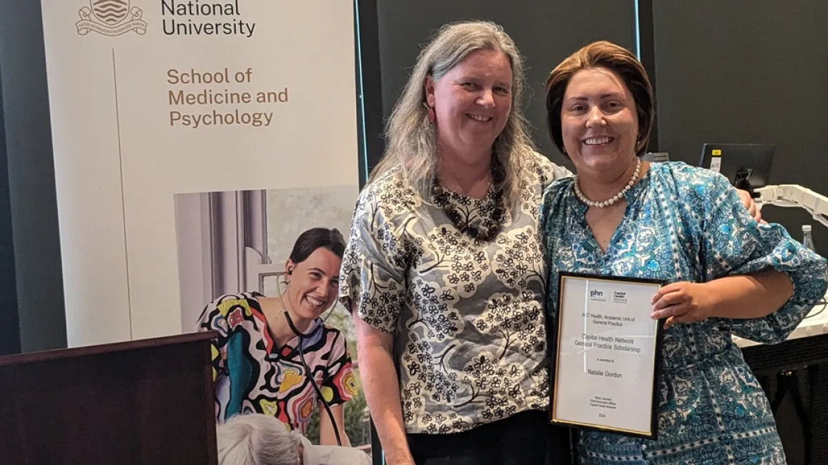 Natalie Gordon received a Capital Health Network General Pratice scholarship certificate from Clinical Professor Katrina Anderson