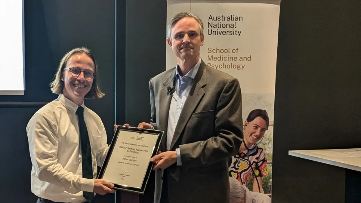 Rohan Corrigan received the RANZCP Beverley Raphael Prize for Psychiatry from Professor Paul Fitzgerald