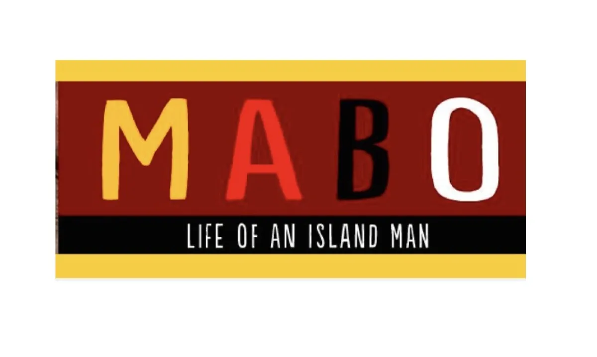 Logo design featuring the word "MABO" in bold letters with the subtitle "LIFE OF AN ISLAND MAN" below, set against a red and black background.