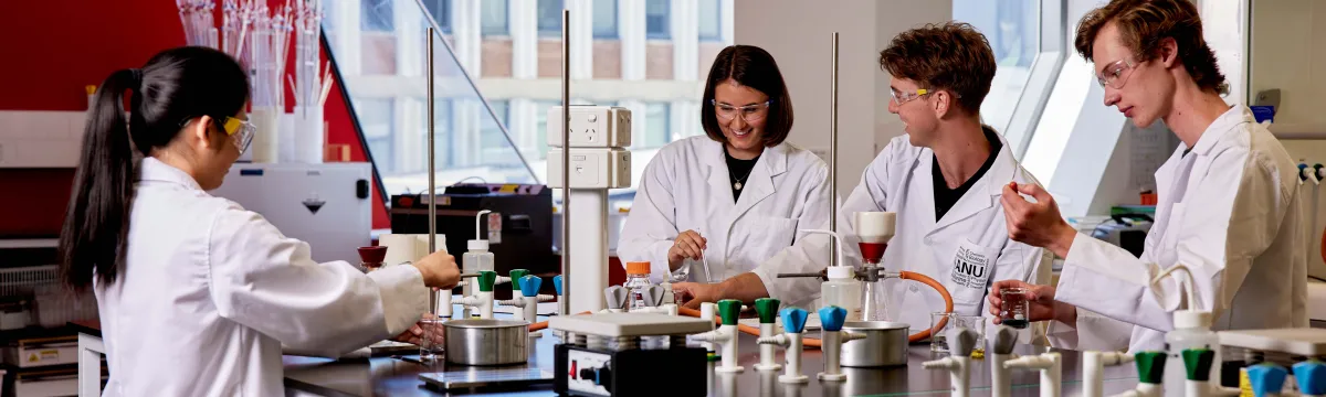 Students complete experiments in one of the medical labs